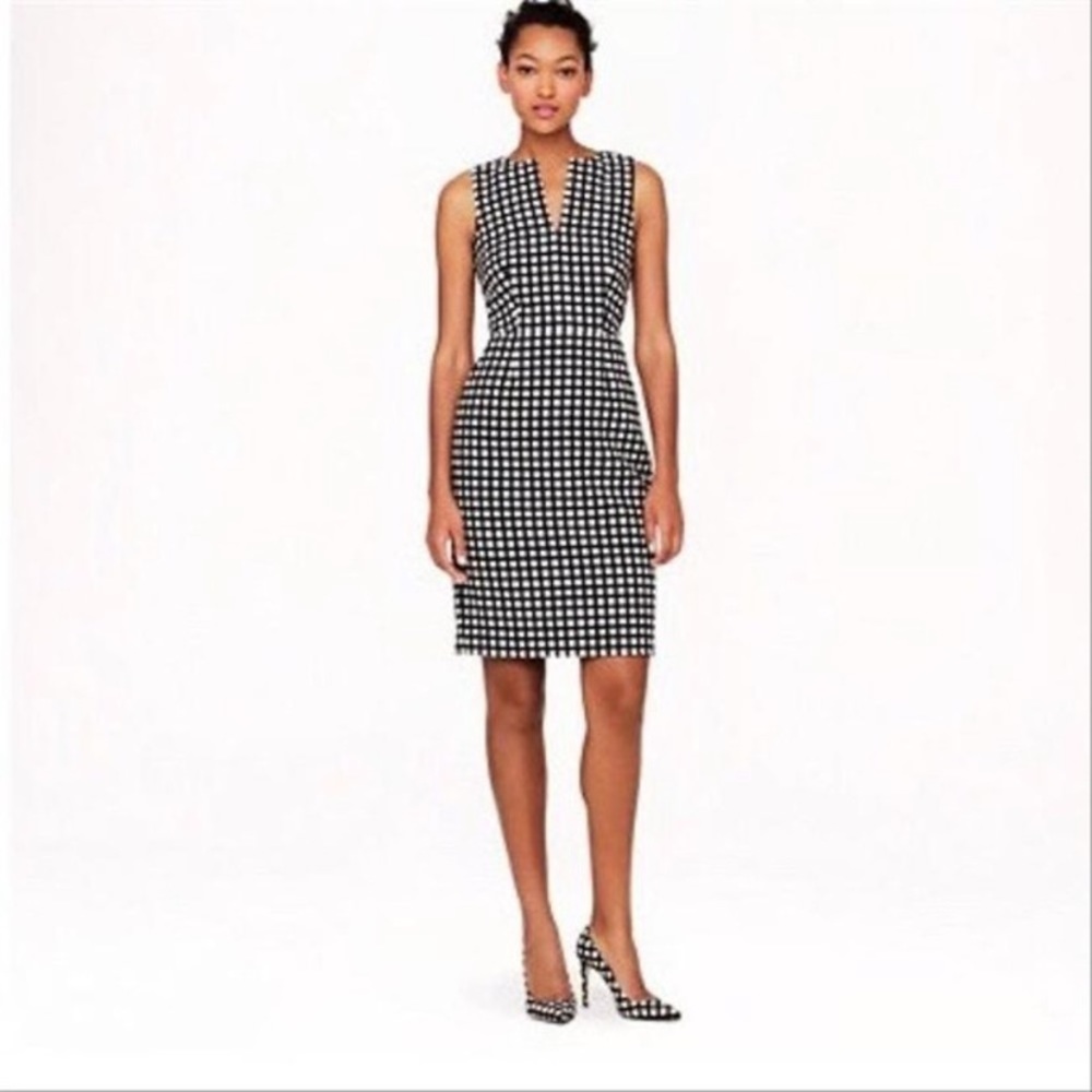 NWT J.Crew Black/Cream SplitNeck Window Pane Dress
